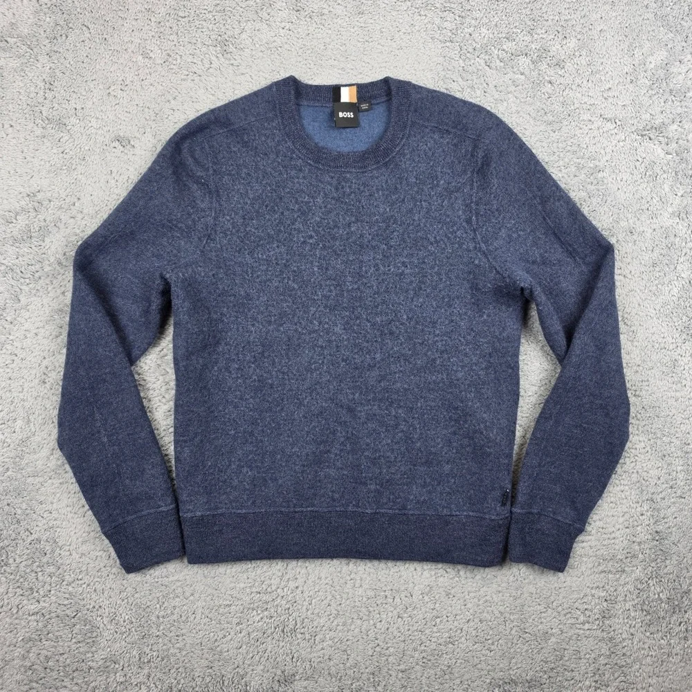 Hugo Boss Sweater Mens S Blue Virgin Wool Crewneck Long Sleeve Pullover Normcore